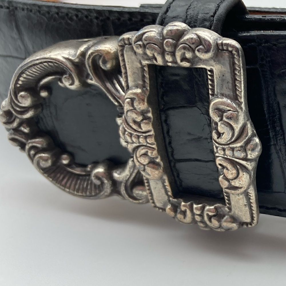 Brighton 1993 Vintage Silver Details Size M 43003 Black Leather Belt - Picture 2 of 12